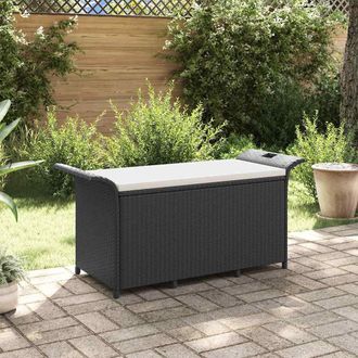 vidaXL Banco De Jard&iacute;n Con Coj&iacute;n Rat&aacute;n Sint&eacute;tico Negro 116x46x57 Cm Vidaxl