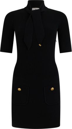 Elisabetta Franchi Black Textured High Neck Mini Dress