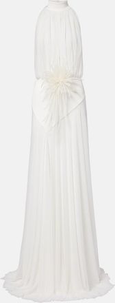 DAVID KOMA Draped floral-applique gown