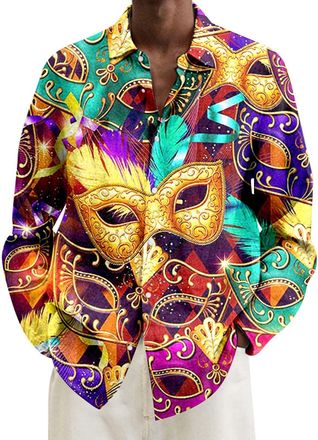 Generic Tshirts Men UK Funny Shirts for Mens Shiny Sequin Shirt Mardi Gras Carnival Costume Long Sleeve Disco Fancy Dress Holiday Manches Longues Tshirt T 70s