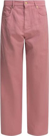 Max Mara Smmonorata Wijde Katoenen Broek - Dames - Wijde Broeken - Roze - XS - Katoen - Broeken