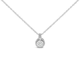 House of Brilliance Sterling Silver 3/4 Cttw Lab Grown Diamond Halo Pendant Necklace