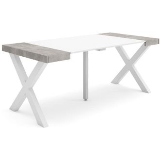 Skraut Home Skraut Home - Mesa Consola Extensible, Mesa Comedor Plegable, 180, Para 8 Comensales, Patas Madera Maciza, Estilo Moderno, Blanco Y Gris Cemento