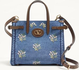 Valentino Garavani Valentino Garavani Antibes Small Embroidered Denim Shopping Bag Wo