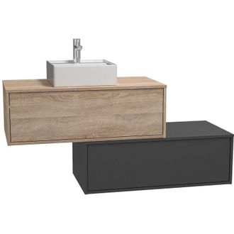 Vente-Unique Vente-unique - Mobile per bagno sospeso con lavabo singolo e due cassetti 94 cm Naturale chiaro e Antracite - teana ii