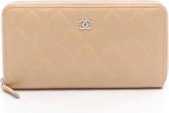 Chanel Beige Leather Long Wallet (Bi-Fold) (Pre-Owned)