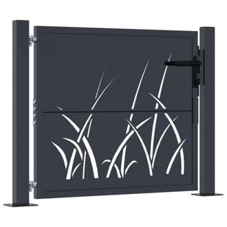Berkfield Home Garden Gate Anthracite 105x80 cm Steel Grass Design