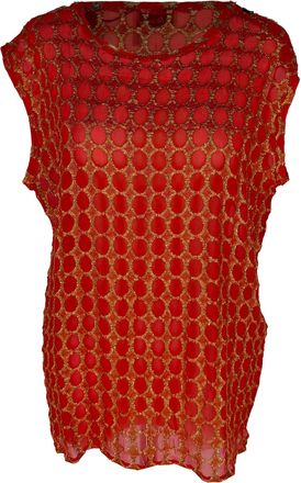 Lanvin Metallic Polka Dot Blouse in Red Chiffon