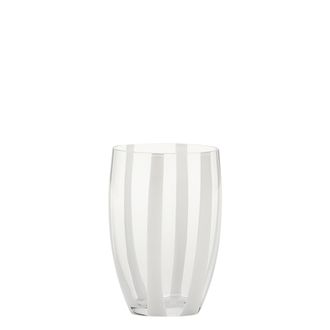 Zafferano Gessato Set 6 Bicchieri Tumbler In Vetro Trasparente Soffiato A Bocca Con Raffinate Fasce Verticali In Pasta Bianca Design Elegante E Artigianale