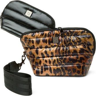 Think Royln Double Stash Set of 2 Zip-Top Travel Pouches in Leopard/Pearl Black at Nordstrom