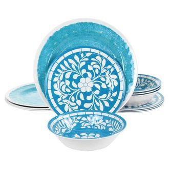 Elama Telly 12 Piece Melamine Dinnerware Set in Blue at Nordstrom