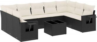 vidaXL Vidaxl - Set De Sof&aacute;s De Jard&iacute;n 10 Pzas Cojines Rat&aacute;n Sint&eacute;tico Negro