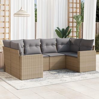 vidaXL Juego De Sof&aacute;s Jard&iacute;n Con Cojines 6 Pzas Rat&aacute;n Sint&eacute;tico Beige Vidaxl