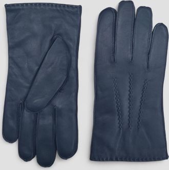 Infinity Leather Mens Navy Blue Italian Leather Warm Wool Lining Winter Stich Design Riding Driving Casual Gloves