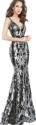 Jovani Plunging Neckline Fitted Dress In Black