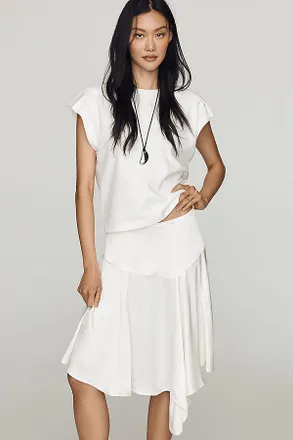 Maeve Asymmetrical Satin Godet Midi Skirt
