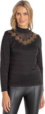 Klass Embellished Patterned Jersey Top - Black/Gold - S