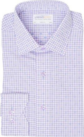 Lorenzo Uomo Trim Fit Dotted Gingham Cotton Dress Shirt in Purple at Nordstrom Rack, Size 17.5 - 34/35