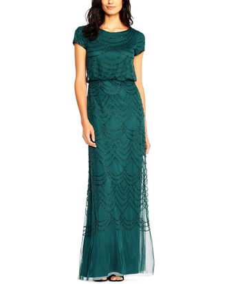 Adrianna Papell Blouson Beaded Long Dress