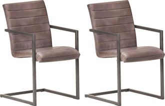 vidaXL Sillas Voladizas De Comedor 2 Unidades Cuero Aut&eacute;ntico Marr&oacute;n Vidaxl