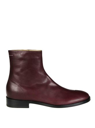 Maison Margiela Deep Burgundy Leather Ankle Boot With Minimalist Design