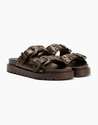 Buffalo Womens Buffalo Raya Ari West Leather Womens Brown Sandals - Size: 6.5