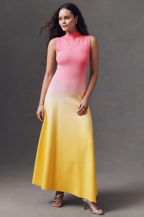 Acler Orkney Asymmetric High-Neck Ombre Midi Dress