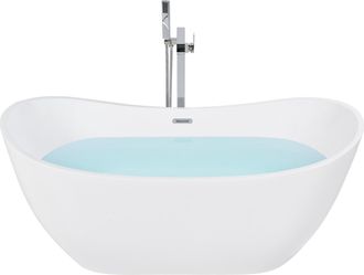 Beliani Beliani - Ba&ntilde;era Independiente De Acr&iacute;lico Blanco Plateado Con Rebosadero 170 Cm Moderno Antigua