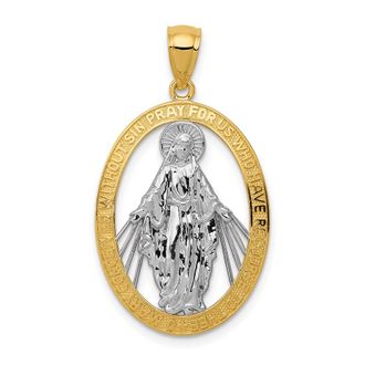 Diamond2Deal 14k Yellow Gold Rhodium Polished Miraculous Medal Pendant