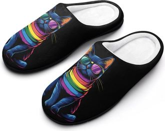 Generic Colorful Cats Womens Slippers Warm House Slippers Indoor House Shoes with Anti-Skid Rubber Sole