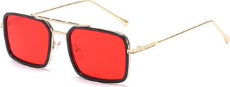 Generic Women Metal Driving Sunglasses Outdoor Men Commuter Vacation Sun Glasses(Red)