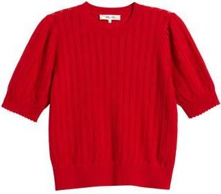 Frame Denim The Ladder Pointelle Short Sleeve Cashmere Sweater in Bright Raspberry at Nordstrom Rack, Size Large