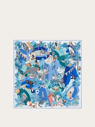 Ferragamo Women Jungle Party print silk foulard Blue
