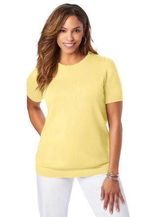 Jessica London Fine Gauge Crewneck Knit Shell in Butter at Nordstrom, Size 24
