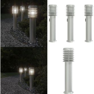 vidaXL Lampade da Terra Esterni con Presa 3 pz Argento 60 cm Acciaio - Illuminazione esterna - Lampade da terra