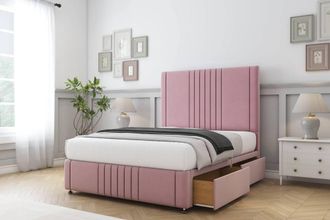 Comfort Beds Royal Plush Divan Base 2 Drawers - 26 Headboard-Footboard in Pink | Size: Single