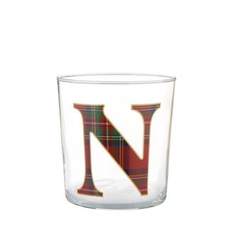 KASANOVA Bicchiere lettera N tartan rosso in vetro 360 ml