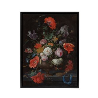 Artery8 Still Life with Flowers & a Watch Mignon Black Framed Canvas Art | Size: W24 x H32