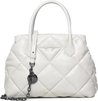 Emporio Armani Gewatteerde witte handtas met metalen riem - Dames - Schoudertassen - Wit - ONE Size - Polyester - Tassen