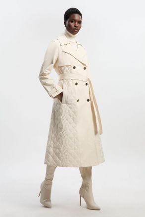 Karen Millen Womens Quilted Trench Coat - White Nylon - Size 14 UK