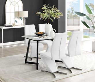 Furniturebox Carson White Marble Effect Dining Table & 4 Willow Chairs