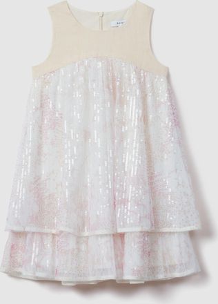 Reiss Womens Light Pink Linen Sequinned Sleeveless Dress, Size: 13-14 Years