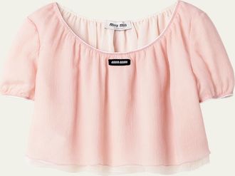 Miu Miu Layered Crinkle Silk Crop Top