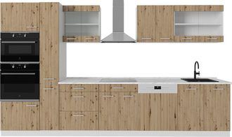 Vicco Mueble De Cocina R-line, Roble Artesanal/blanco, 350 Cm Con Armario Alto, Sin Encimera, Vicco