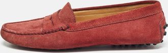 Tod's Tods Red Suede Gommino Penny Slip On Loafers