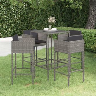 vidaXL Set Muebles De Bar Jard&iacute;n 5 Pzas Y Cojines Rat&aacute;n Sint&eacute;tico Gris Vidaxl