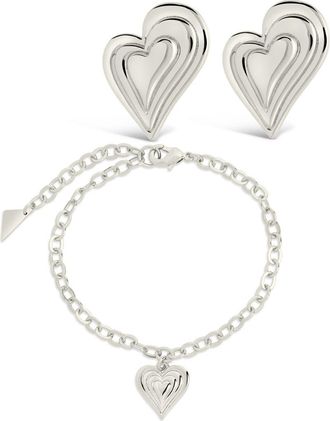 Sterling Forever Beating Hearts Drop Earrings & Charm Bracelet Set in Silver at Nordstrom