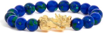 House of Brilliance 18K Yellow Gold Azurite Beaded Dragon Charm Bracelet