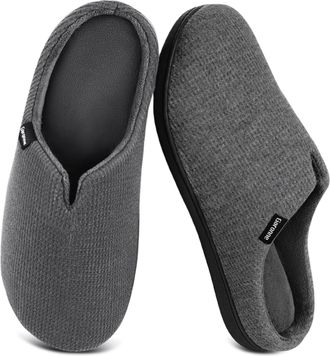 Garonne Mens Wide Memory Foam Slippers, Slippers for Wide Feet, Grey Dark, 44.5/45.5 EU