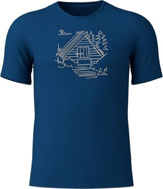 LOEFFLER Printshirt Cottage Merino-Tencel Merinoshirt f&uuml;r Herren | blau
